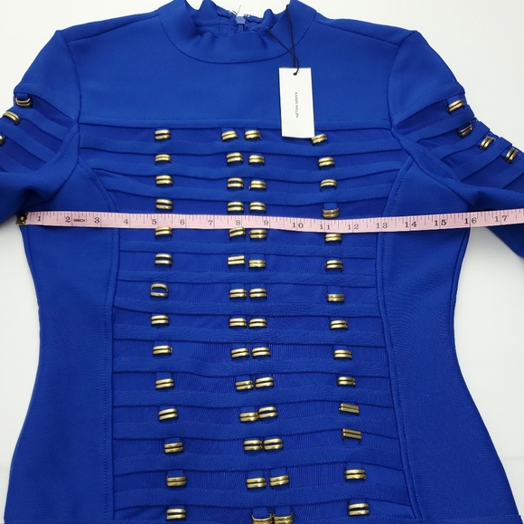 NEW Karen Millen All Over Trimmed Stretch Bandage And Mesh Bodysuit Blue Size M - Picture 5 of 11